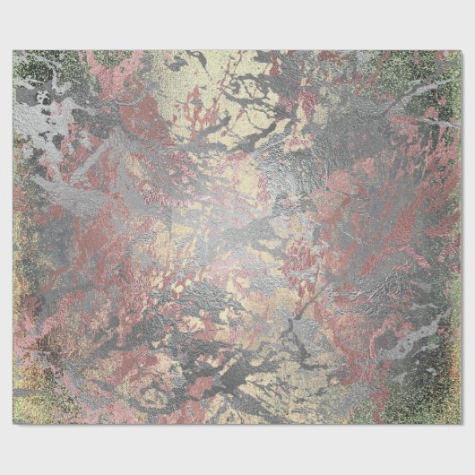 Grungy Molten Silver Roos Gold Pink Marble Metal Cadeaupapier (Vlak)