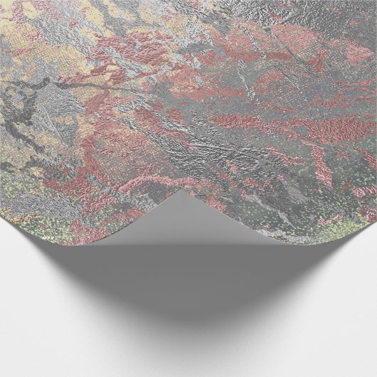 Grungy Molten Silver Roos Gold Pink Marble Metal Cadeaupapier (Hoek)