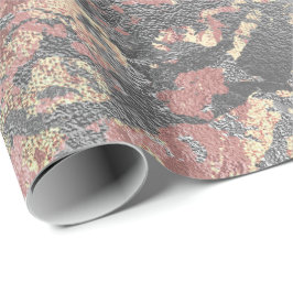 Grungy Molten Silver Roos Gold Pink Marble Metal Cadeaupapier