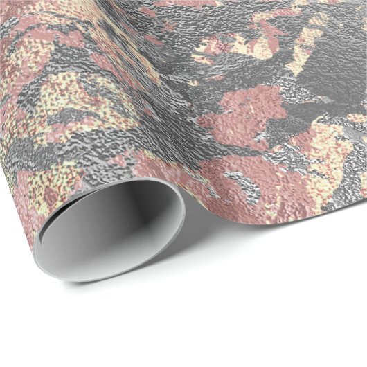 Grungy Molten Silver Roos Gold Pink Marble Metal Cadeaupapier (Rol Hoek)