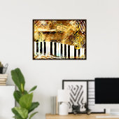 Grungy musical piano-toetsenbord Poster (Thuiskantoor)