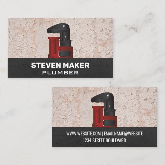 Grungy muur achtergrond | sanitair moersleutel visitekaartje (Voorkant / Achterkant)