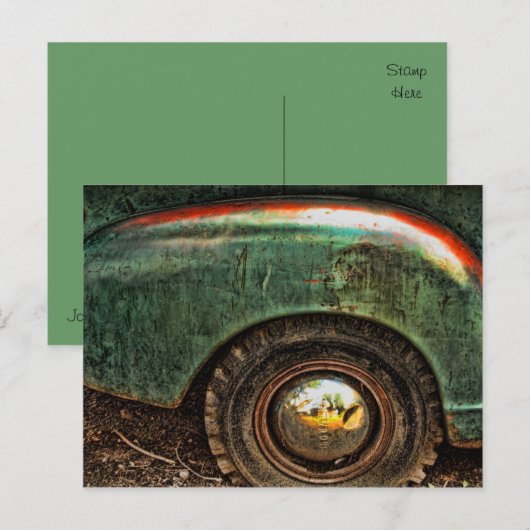 Grungy Old Green Rusty Truck Hubcap Tire - Briefka Briefkaart (Voorkant / Achterkant)