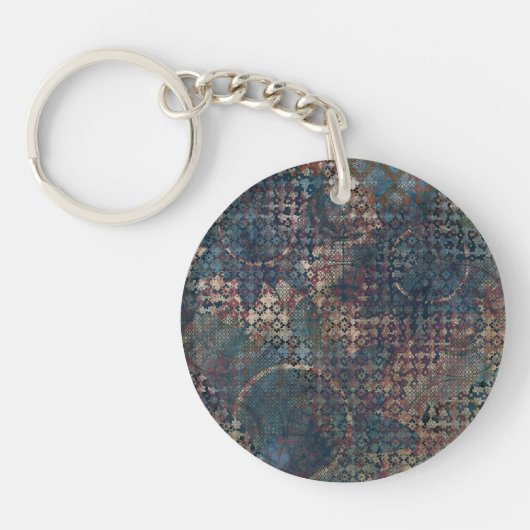 Grungy Patronen met Slordig Lapwerk van Texturen Sleutelhanger (Voorkant)