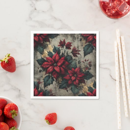 Grungy Poinsettia Bloembehang Decoupage Papier Servet (Insitu)