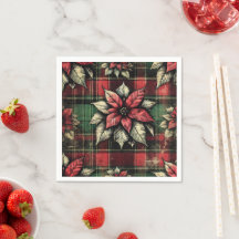 Grungy Poinsettia Plaid Stof Decoupage Papier