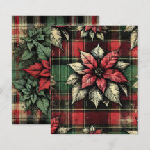 Grungy Poinsettia Plaid Stof Scrapbook Papier