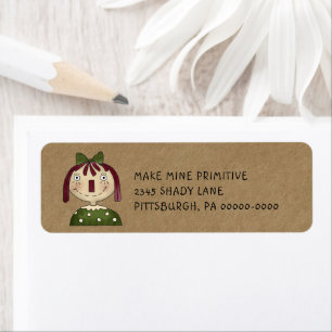 Grungy Primitive Rag Doll Country Return Address Etiket