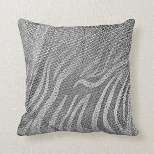 Grungy Silver Sequin Abstracte grijze Zebra Textuu Kussen