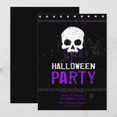 Grungy Skulls Halloween Feestuitnodigingen (Paarse Kaart (Voorkant / Achterkant)
