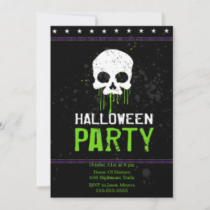 Grungy Skulls Halloween Party Uitnodigingen (Groen