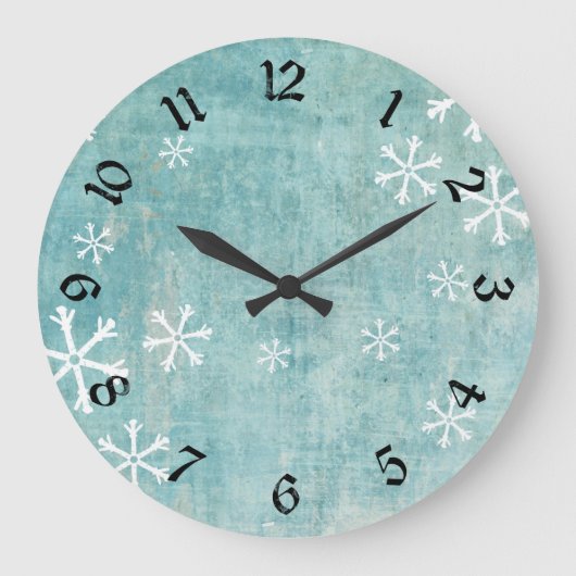 Grungy Snowflakes Grote Klok (Voorkant)