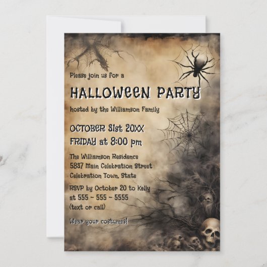 Grungy Spiderweb Skulls and Bare Tree Halloween Kaart (Voorkant)