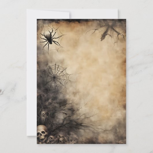 Grungy Spiderweb Skulls and Bare Tree Halloween Kaart (Achterkant)