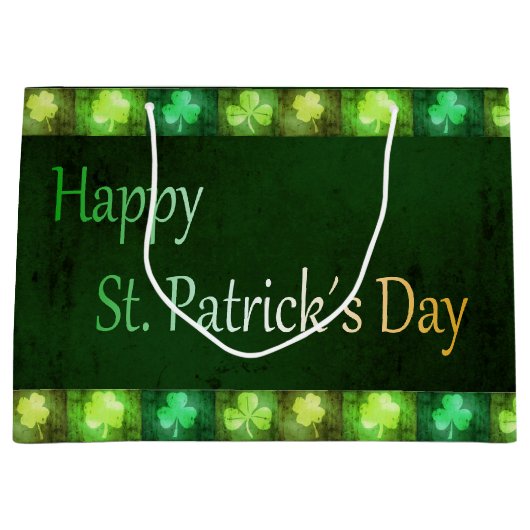 Grungy St. Patrick's Day Shamrocks Large Gift Bag Large Cadeautasje (Voorkant)