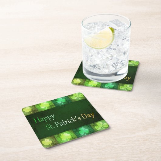 Grungy St. Patrick's Day Shamrocks - Papieren Onde Kartonnen Onderzetters (Insitu)