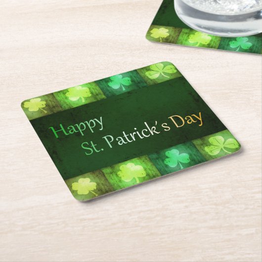 Grungy St. Patrick's Day Shamrocks - Papieren Onde Kartonnen Onderzetters (Schuin)
