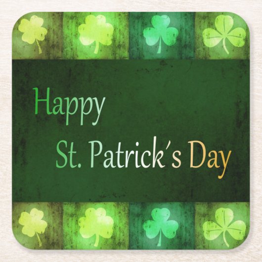 Grungy St. Patrick's Day Shamrocks - Papieren Onde Kartonnen Onderzetters (Voorkant)