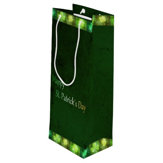 Grungy St. Patrick's Day Shamrocks - Wine Gift Bag Wijn Cadeautas (Achterkant Gekanteld)