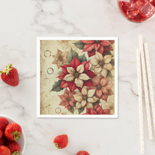 Grungy Tattered Poinsettia Bloemen Decoupage Papie Servet