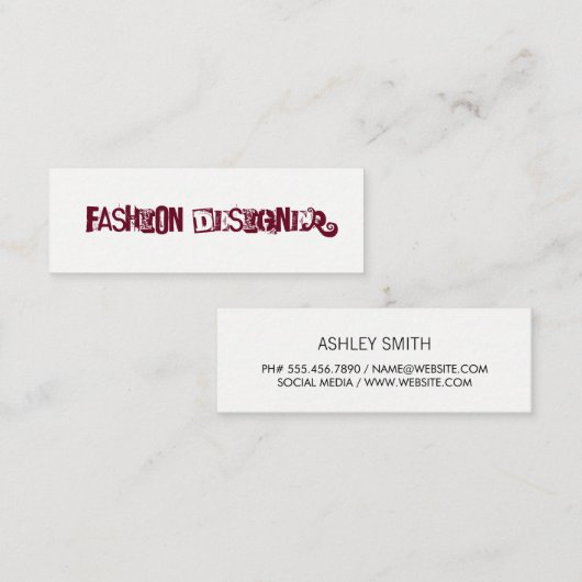 Grungy-tekst / Donkerrood Mini Visitekaartje (Voorkant / Achterkant)