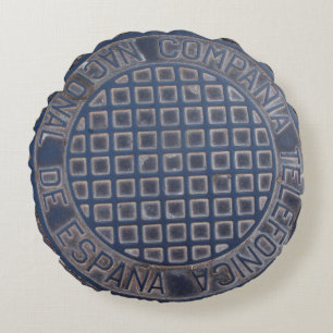 Grungy Telefonica Espanica Manhole Rond Kussen