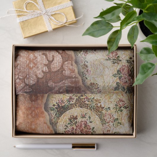  Grungy Torn Gold Damask Tissuepapier (Geschenk)