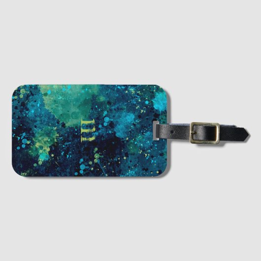 Grungy Turquoise en Yellow Bagagelabel (Voorkant (horizontaal))