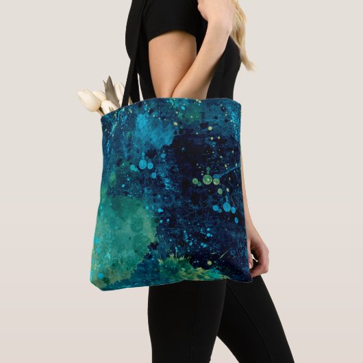 Grungy Turquoise en Yellow Tote Bag (Dichtbij)