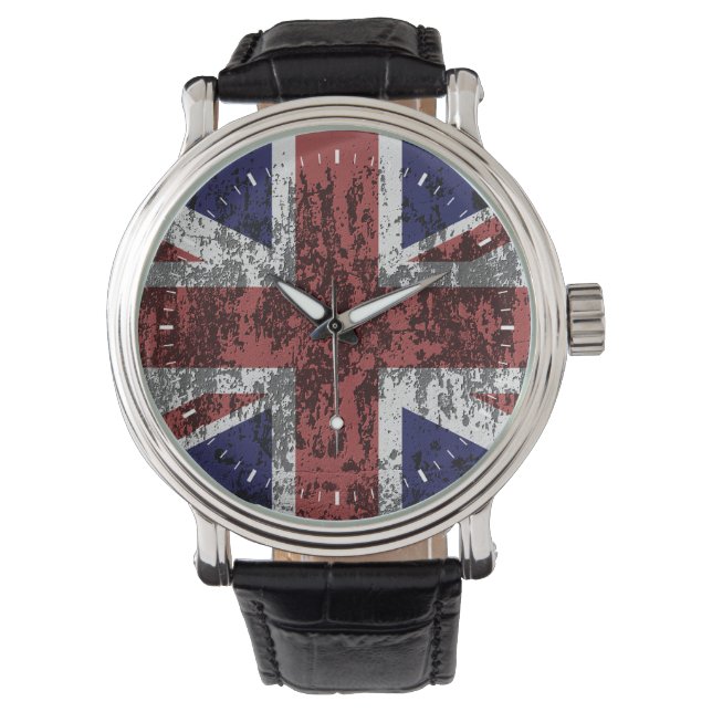 Grungy Union Jack Flag Horloge (Voorkant)