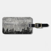 Grungy Urban City Scape Black White Bagagelabel (Voorkant horizontaal)