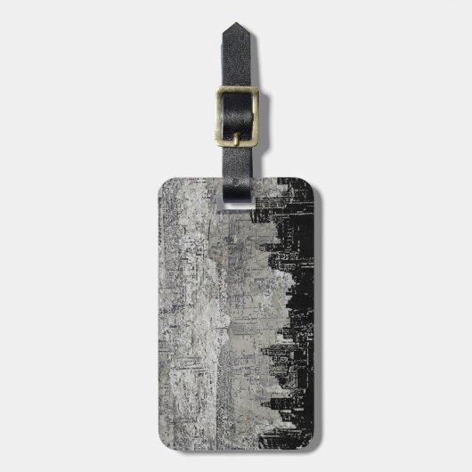 Grungy Urban City Scape Black White Bagagelabel (Voorkant verticaal)