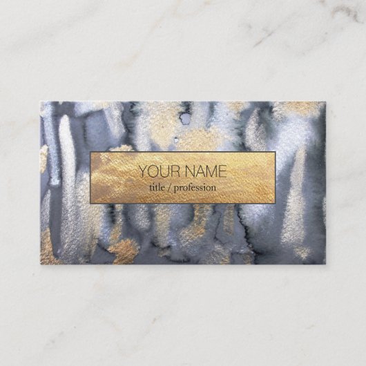 Grungy Waterverf Zwart & Goud Verfijnde Stylist Visitekaartje (Voorkant)
