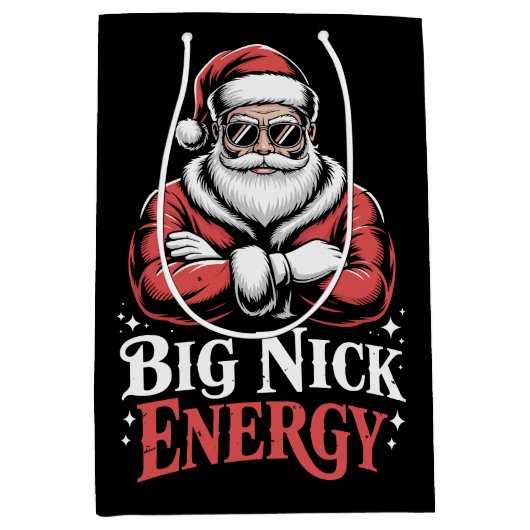 Grunt Style Grote Nick Energie Grappige Kerstman K Medium Cadeauzakje (Voorkant)