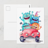 Gruppe lustiger Monster fährt mit dem Auto. Urlaub Briefkaart (Voorkant / Achterkant)