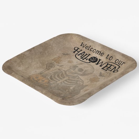 Gruselig Skelet Halloweenfeest   Papieren Bordje (Gebogen)