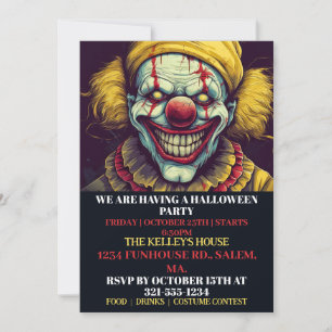 Gruselige Clown Happy Halloween Feest Uitnodiginge Kaart