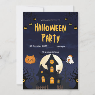 Gruselige Halloween-feestuitnodiging – Bewerkbare Kaart