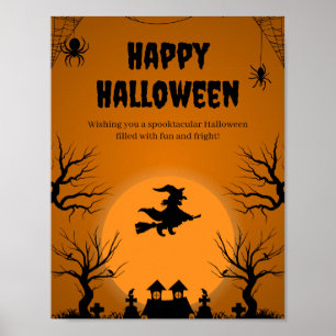Gruselige Halloween Heks Silhouet Poster
