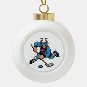 Gruselige Krampus die ijshockey spelen sport Keramische Bal Ornament