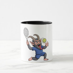 Gruselige Krampus speelt tennis met Kerstmis Mok