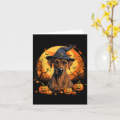 Gruselige Rhodesian Ridgeback-hond Heks Halloween Kaart (Gele Bloem)