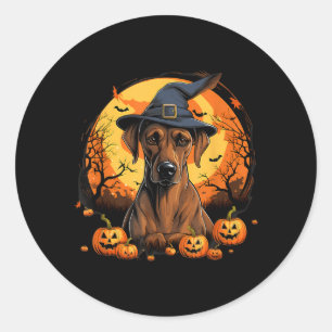 Gruselige Rhodesian Ridgeback-hond Heks Halloween Ronde Sticker