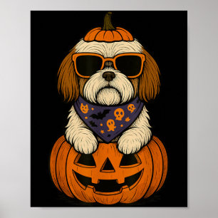 Gruselige Shih Tzu Pompoen Halloween Hondenliefheb Poster