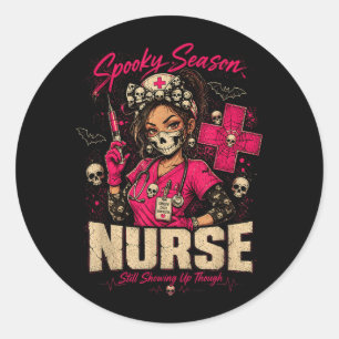 Gruselige Verpleegster Halloween Schedel Scrub Rn  Ronde Sticker