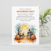 Gruselijk Kerkhof Jack O’Lanterns Halloween Feest Kaart (Staand voorkant)