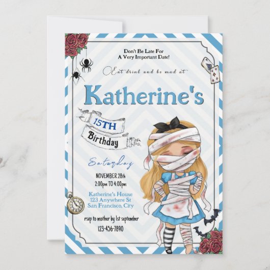 Gruselijke Alice in wonderland verjaardagsuitnodig Kaart (Voorkant)