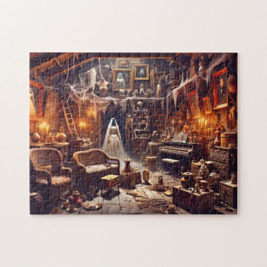 Gruselijke Bruid's Gotische Macabere Zolder Legpuzzel (Horizontaal)