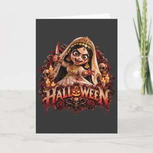 Gruselijke Zombie Bruid Halloween Horror Kunstprin Kaart