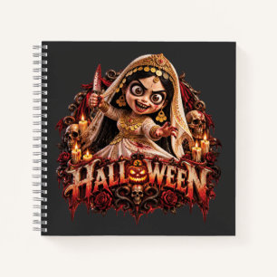 Gruselijke Zombie Bruid Halloween Horror Kunstprin Notitieboek
